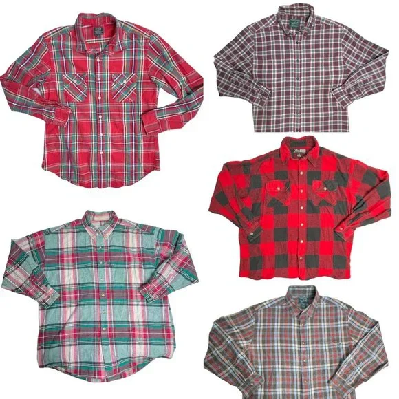 Lot of 5 Plaid Shirts Men's L/XL Plaid Button Down Shirts Woolrich J. Crew EUC - Picture 1 of 13